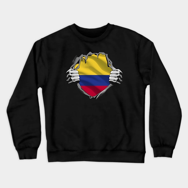 Two Hands Ripping Revealing Flag of Colombia Crewneck Sweatshirt by BramCrye